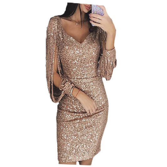 Womens Shiney Tassel Midi Dress