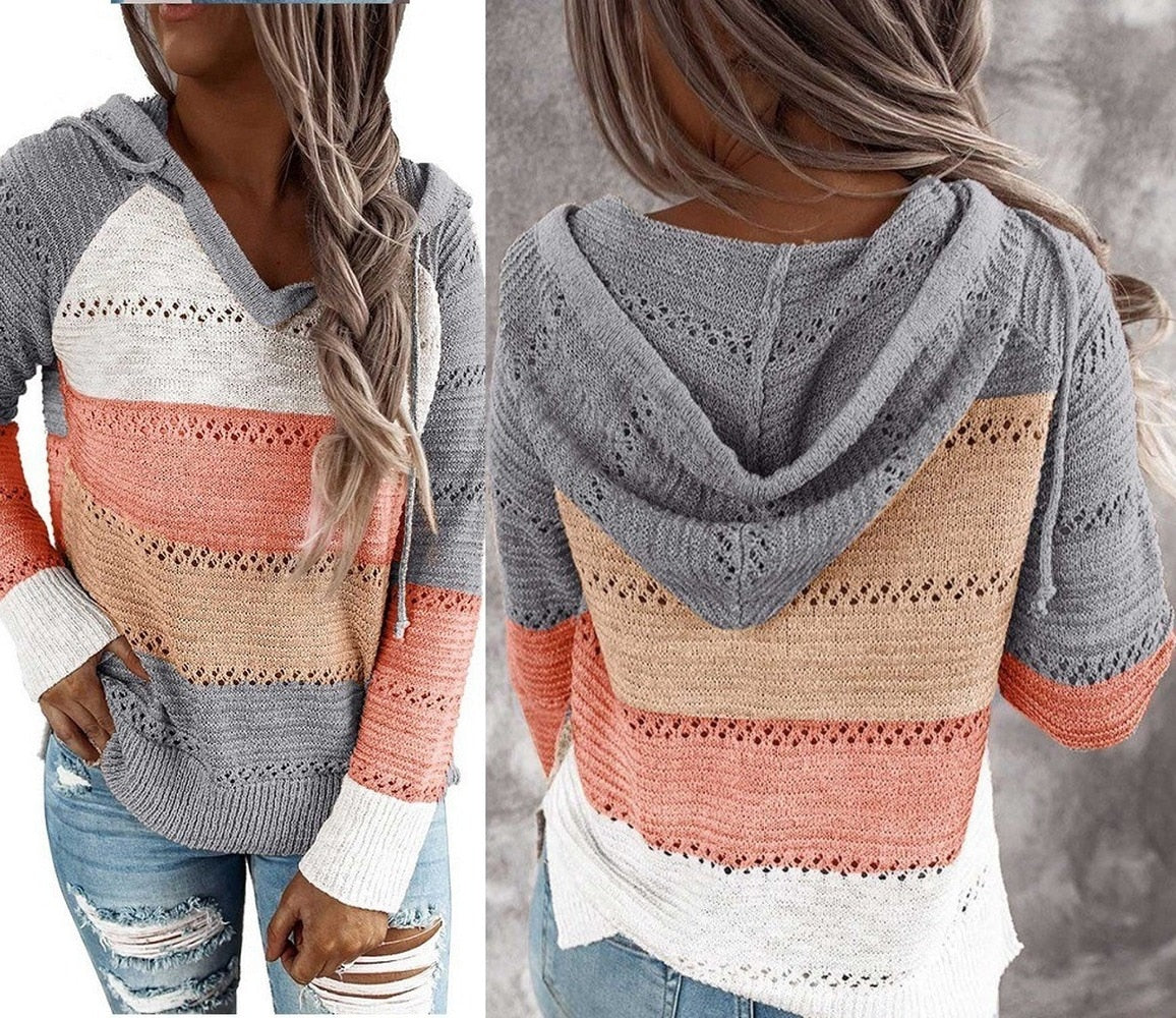 Womens V Neck Long Sleeve Hooded Top