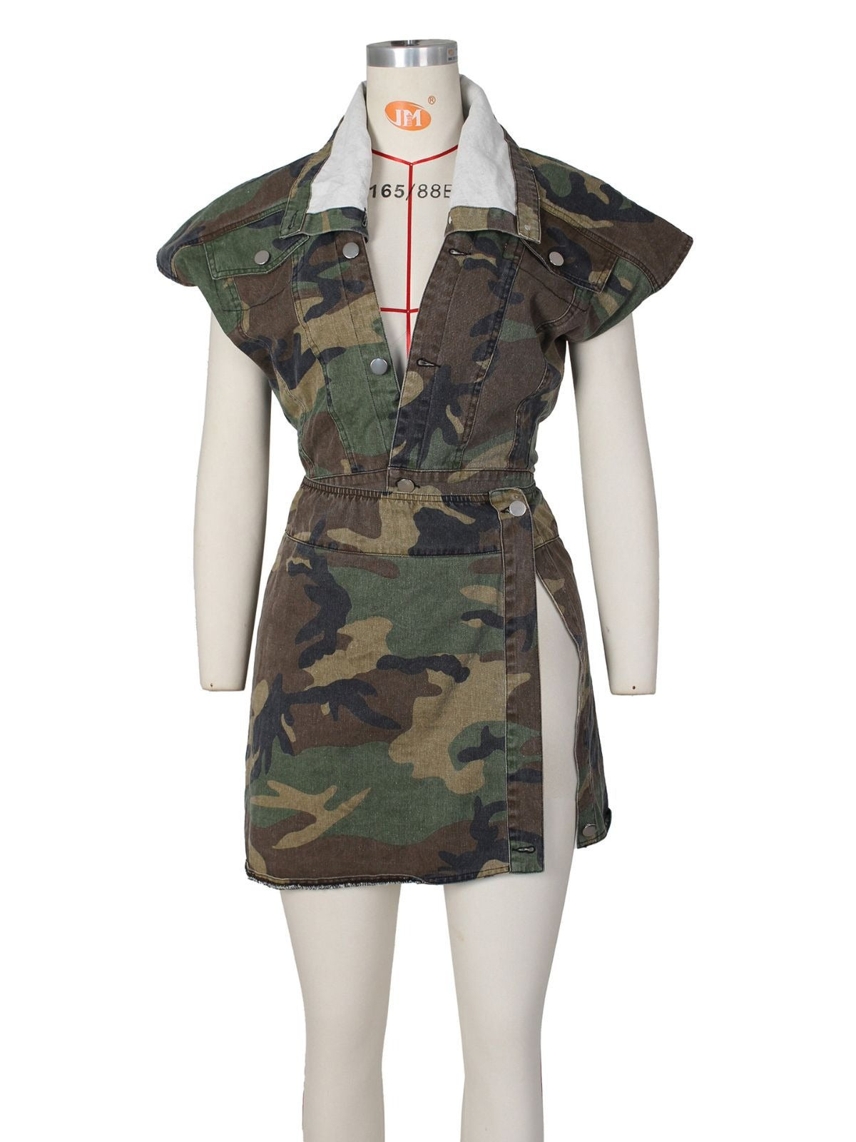 Womens Sleeveless High Slit Camouflage Dress