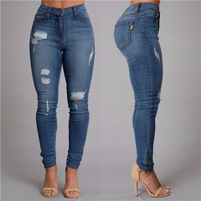 Womens Ripped Zipper Jeans