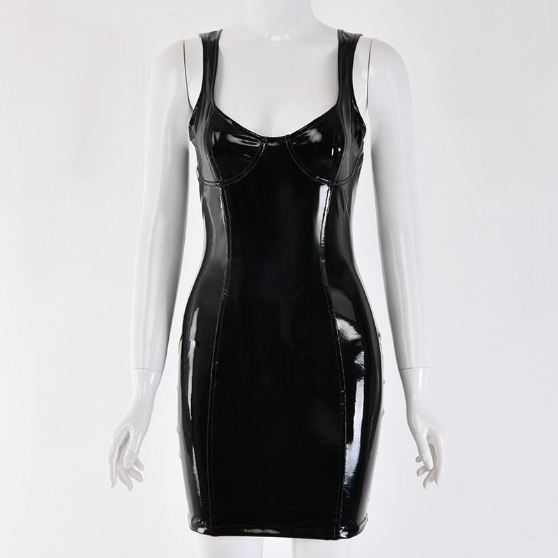 Womens PU Leather Mini Dress