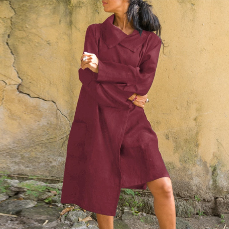 Womens Long Sleeve Casual Loose Dress