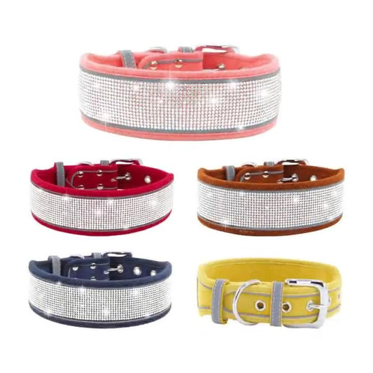 Reflective Dog Collar Shiny Rhinestone