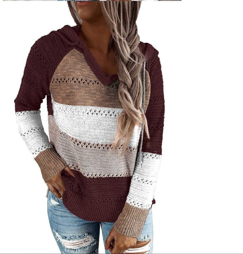 Womens V Neck Long Sleeve Hooded Top