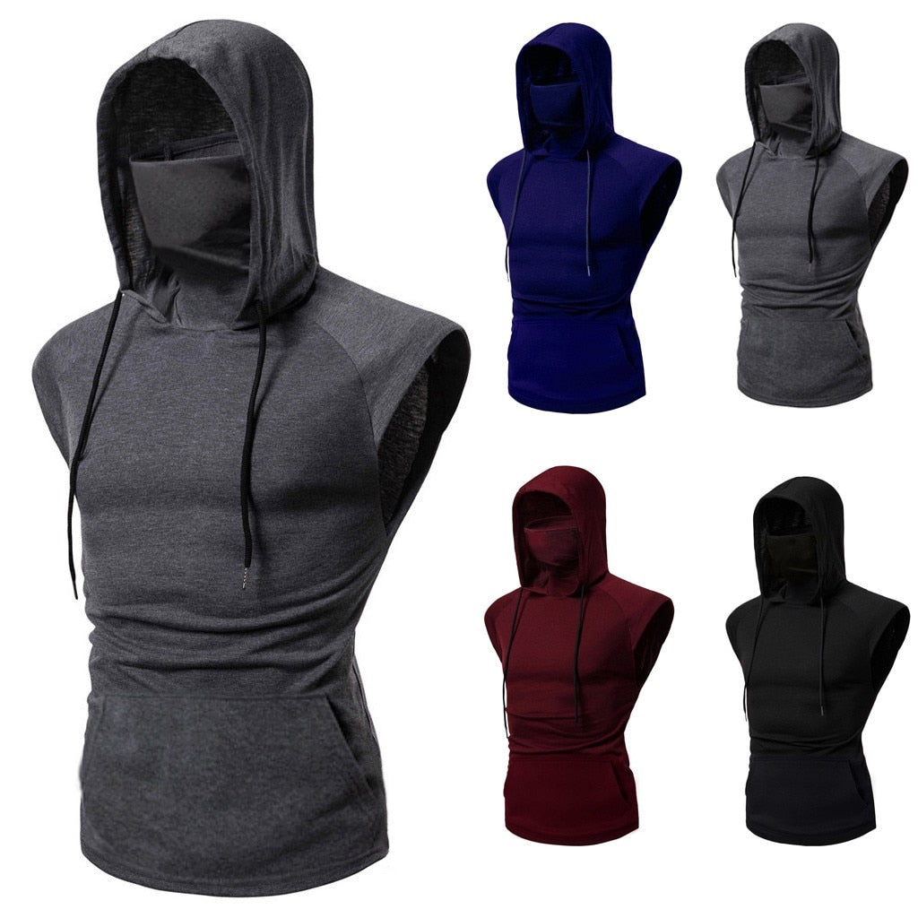 Mens Button Mask Hooded Vest