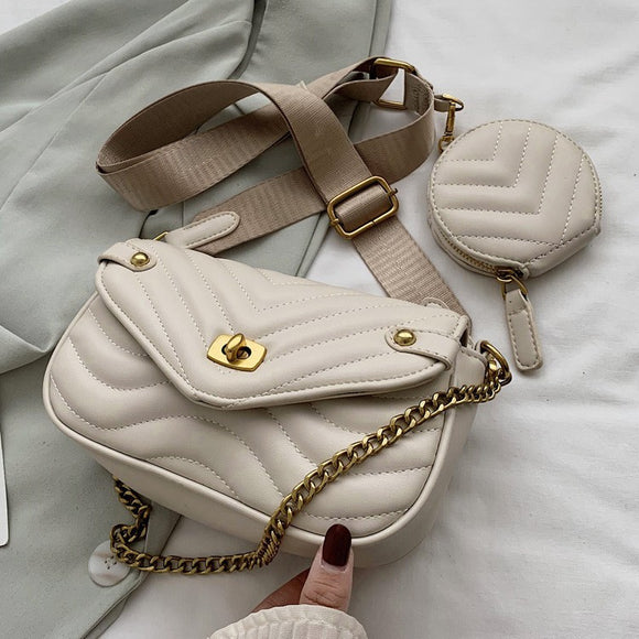 2 Piece Chain Embroidered Crossbody Bag