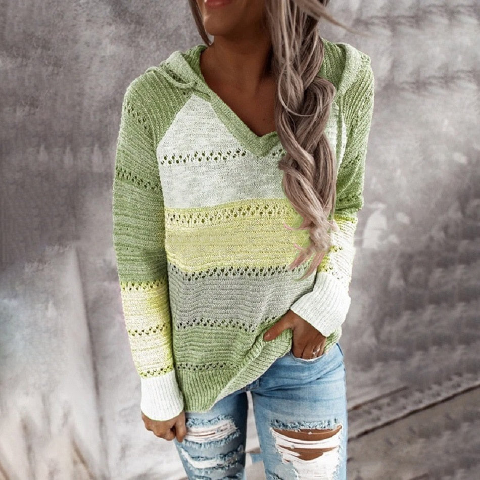 Womens V Neck Long Sleeve Hooded Top