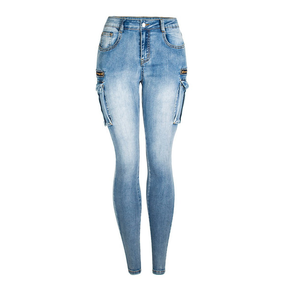 Womens Ultra Stretchy Denim Cargo Jeans