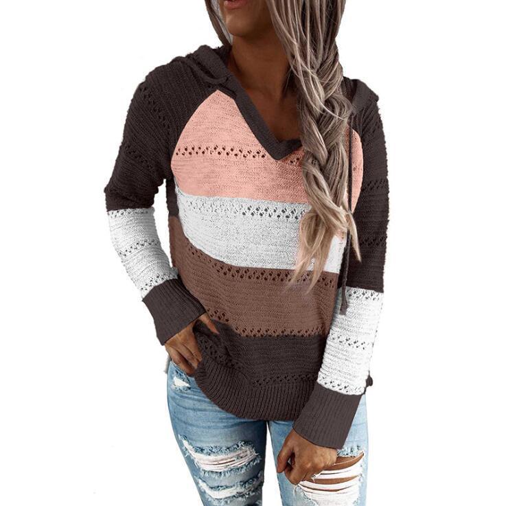 Womens V Neck Long Sleeve Hooded Top