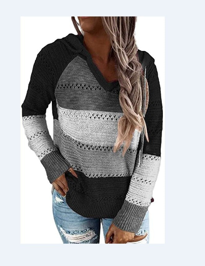 Womens V Neck Long Sleeve Hooded Top