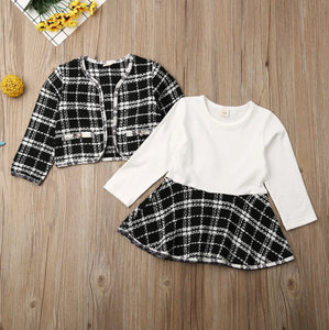 2- Piece Kids Plaid Coat Tutu Dress Outfit