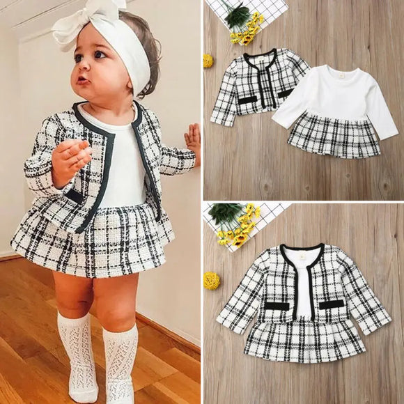 2- Piece Kids Plaid Coat Tutu Dress Outfit